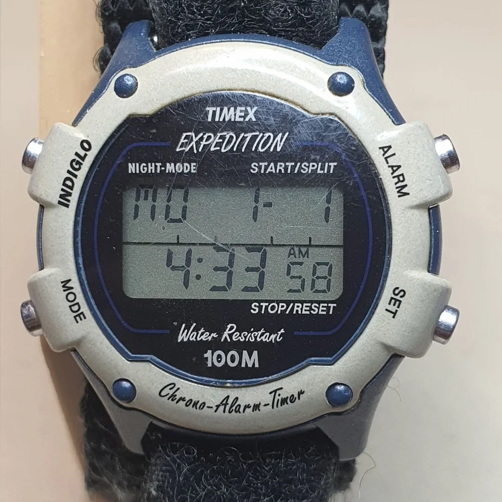 🦋10/$20🦋 Timex Expedition Tan/Black Nylon Digital Alarm Chrono Women's Watch